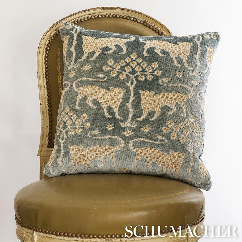 Schumacher Woodland Leopard Velvet Mineral 18" x 18" Pillow