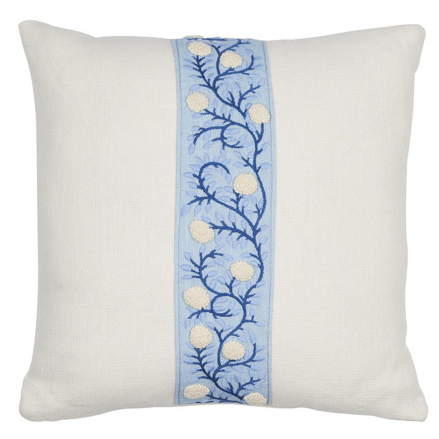 Schumacher Ivory & Blue 18" x 18" Ashoka Pillow