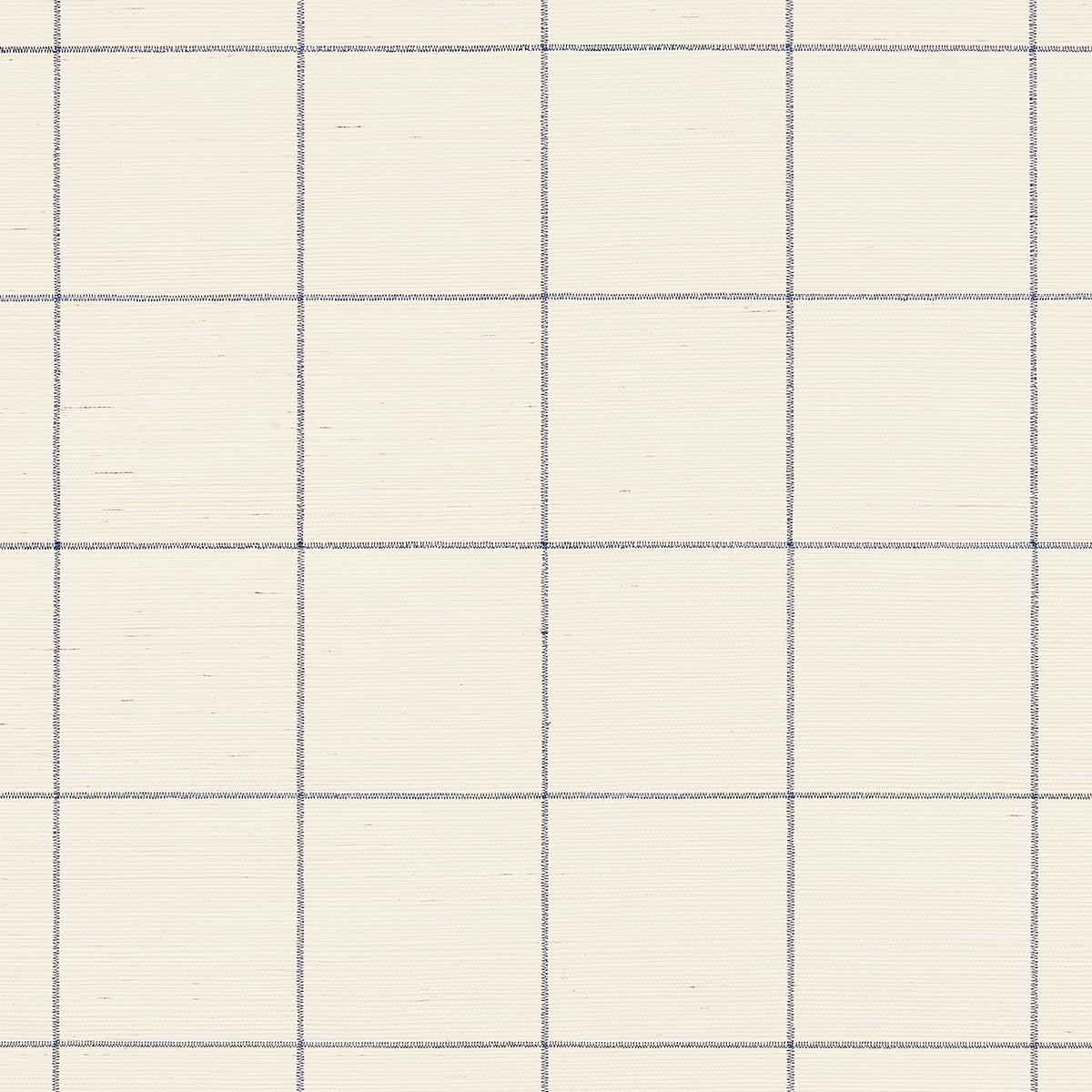 Schumacher Windowpane Embroidered Sisal Navy Wallpaper