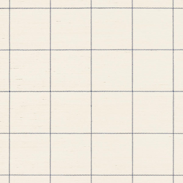 Schumacher Windowpane Embroidered Sisal Navy Wallpaper