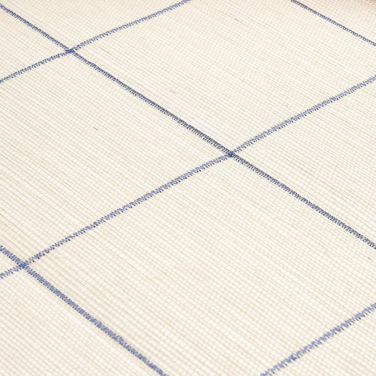 Schumacher Windowpane Embroidered Sisal Navy Wallpaper – DecoratorsBest