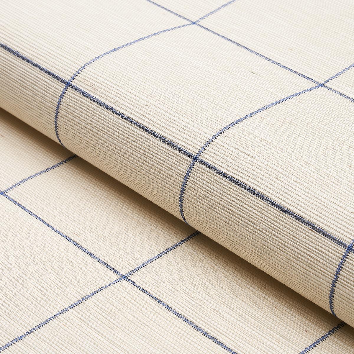 Schumacher Windowpane Embroidered Sisal Navy Wallpaper – DecoratorsBest