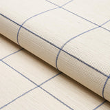 Schumacher Windowpane Embroidered Sisal Navy Wallpaper