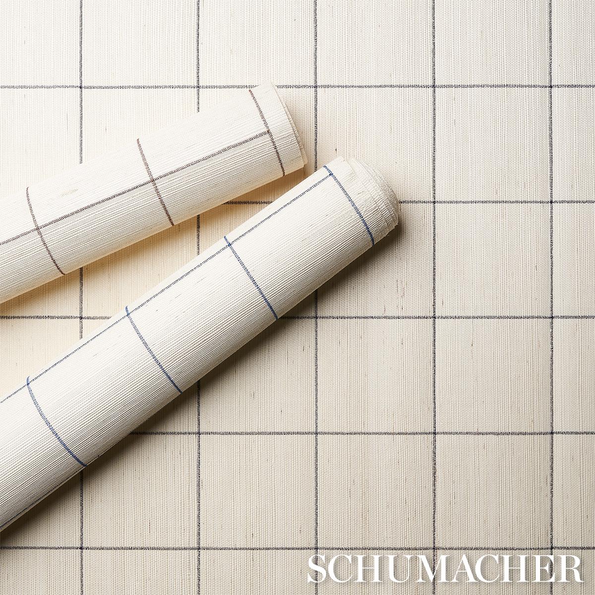 Schumacher Windowpane Embroidered Sisal Navy Wallpaper – DecoratorsBest