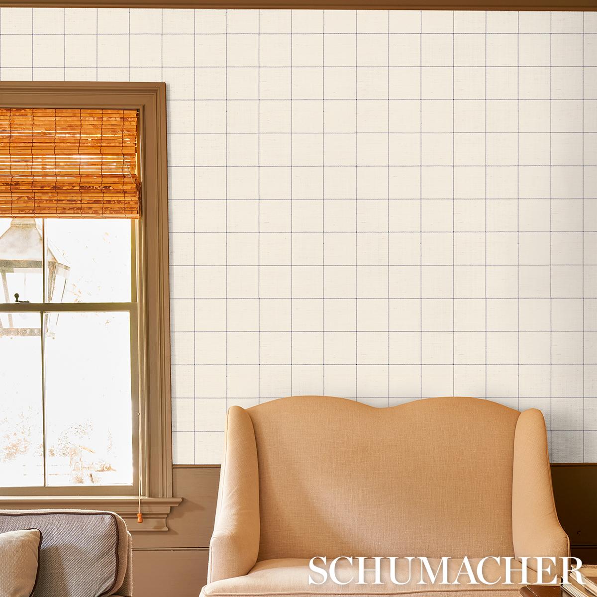 Schumacher Windowpane Embroidered Sisal Navy Wallpaper – DecoratorsBest