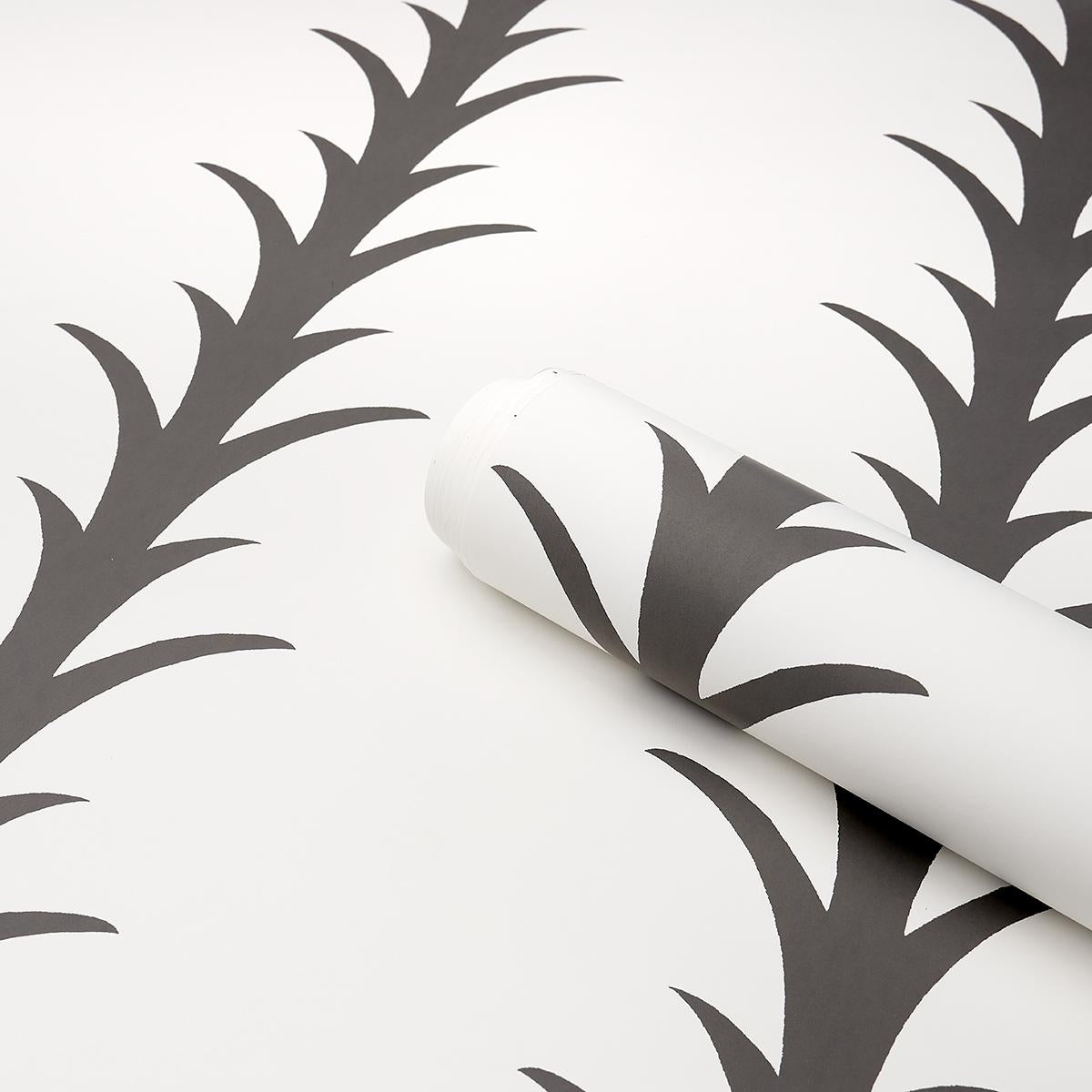Schumacher Acanthus Stripe Carbon On Ivory Wallpaper