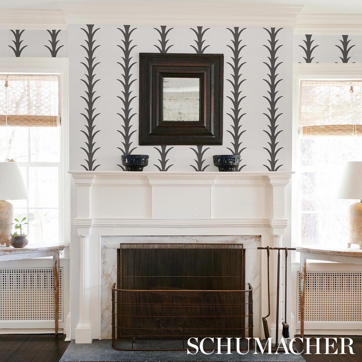 Schumacher Acanthus Stripe Carbon On Ivory Wallpaper