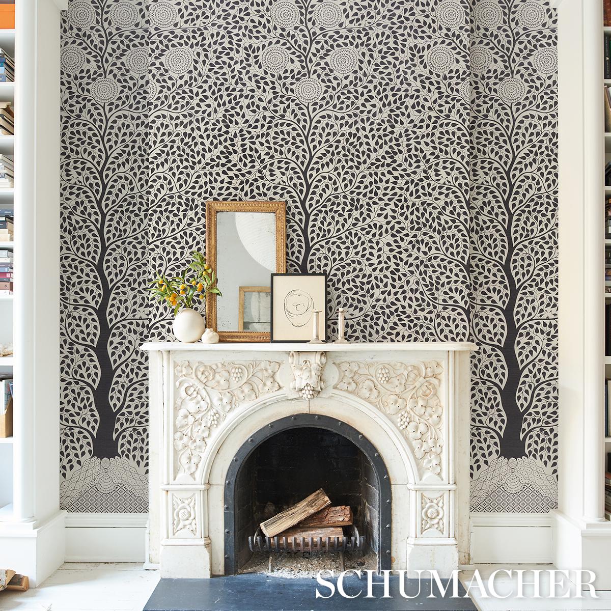 Schumacher Kayon Sisal Panel Black Wallpaper