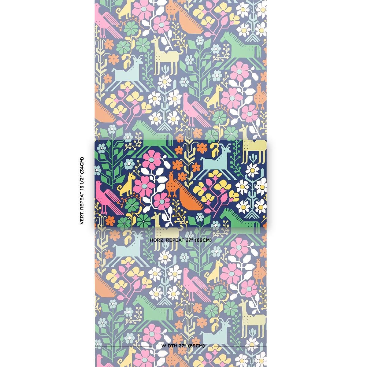 Schumacher Lupita Multi On Navy Wallpaper