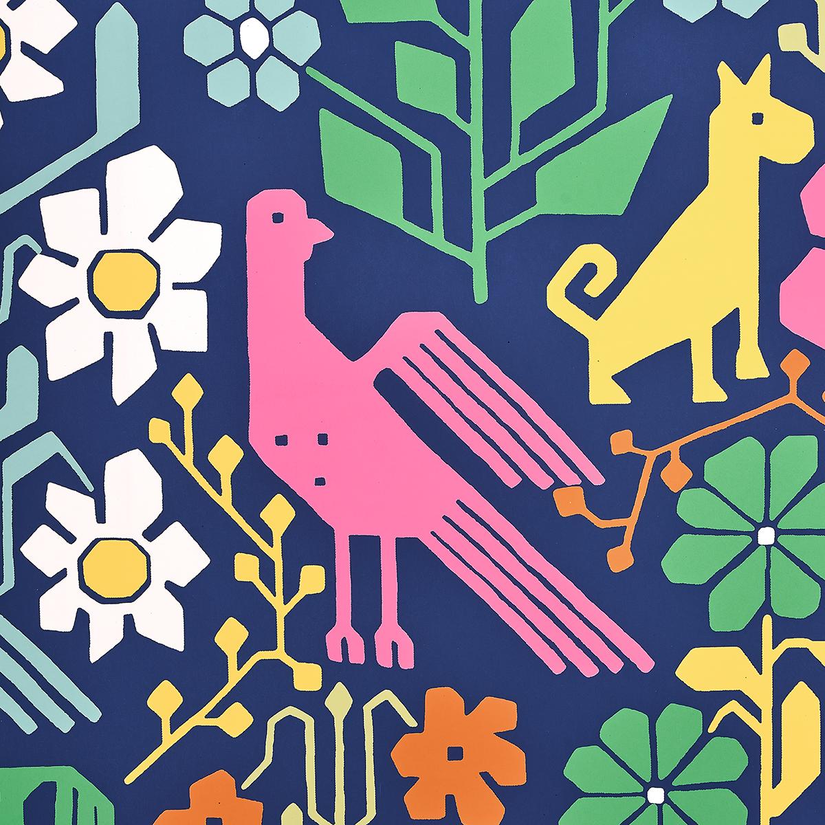 Schumacher Lupita Multi On Navy Wallpaper