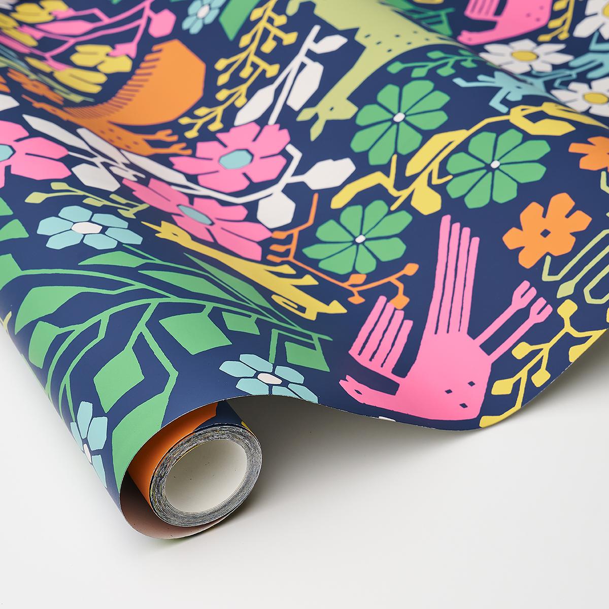 Schumacher Lupita Multi On Navy Wallpaper