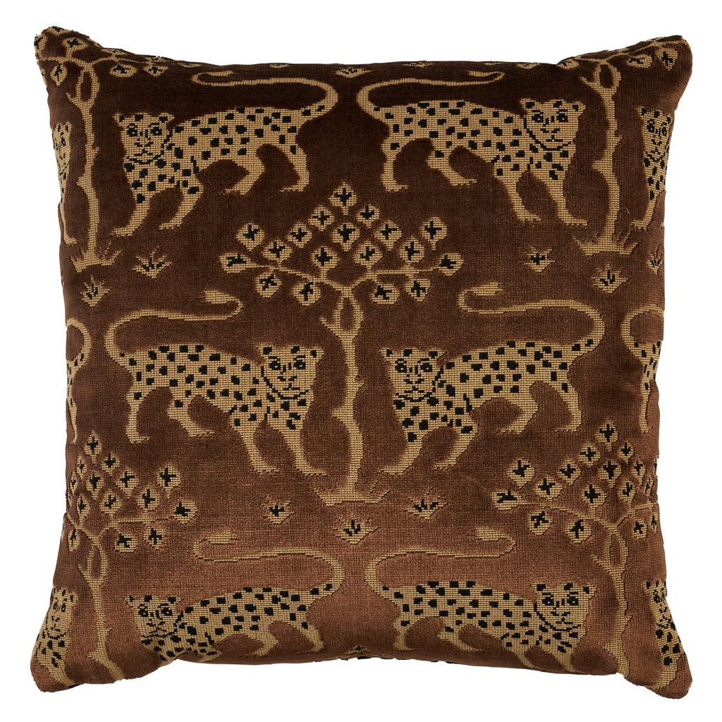 Schumacher Woodland Leopard Velvet Sepia 18" x 18" Pillow