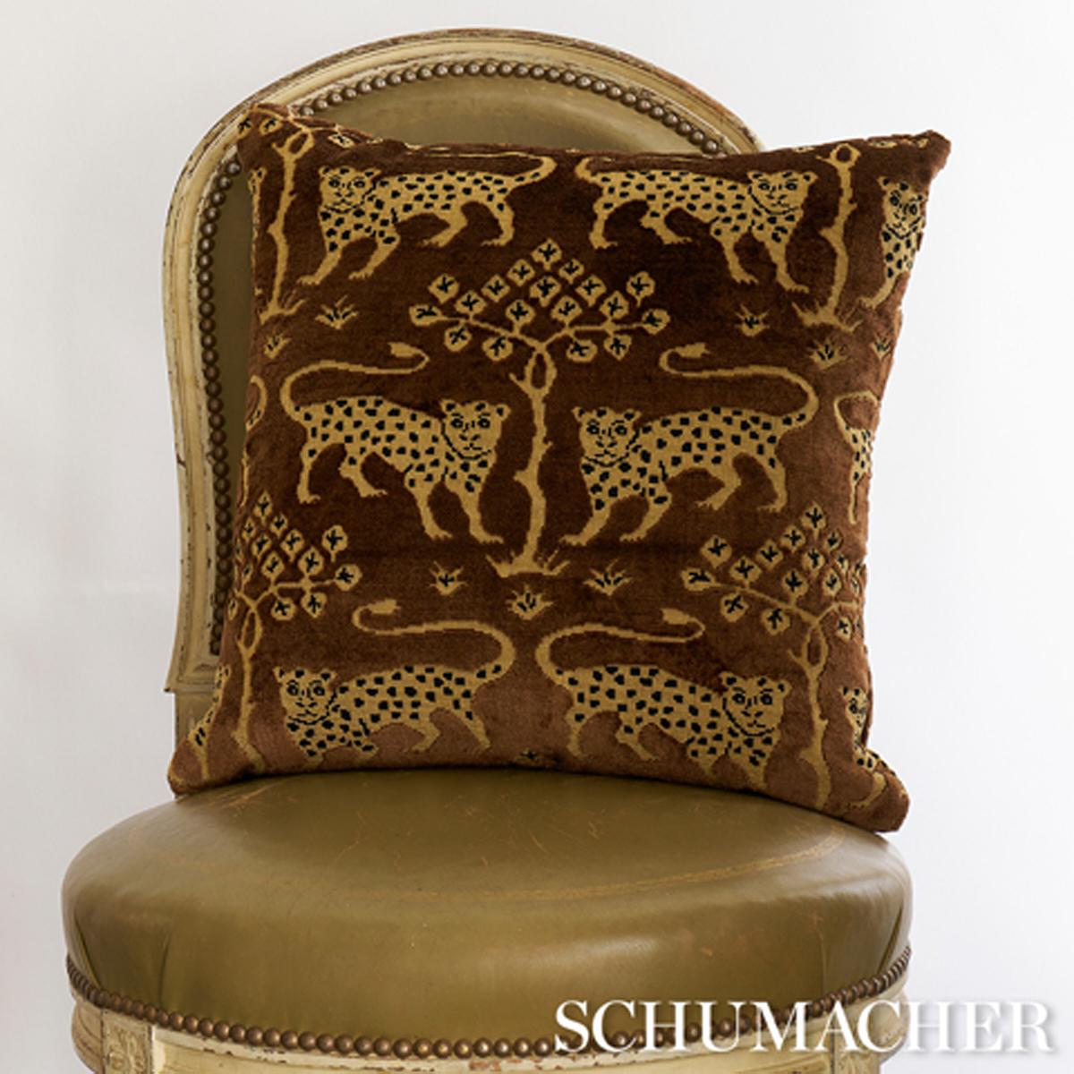 Schumacher Woodland Leopard Velvet Sepia 18" x 18" Pillow