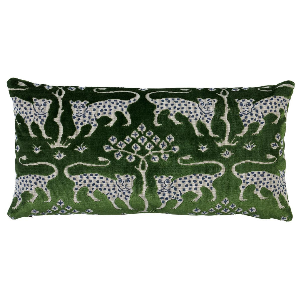 Schumacher Woodland Leopard Velvet Emerald 24" x 12" Pillow