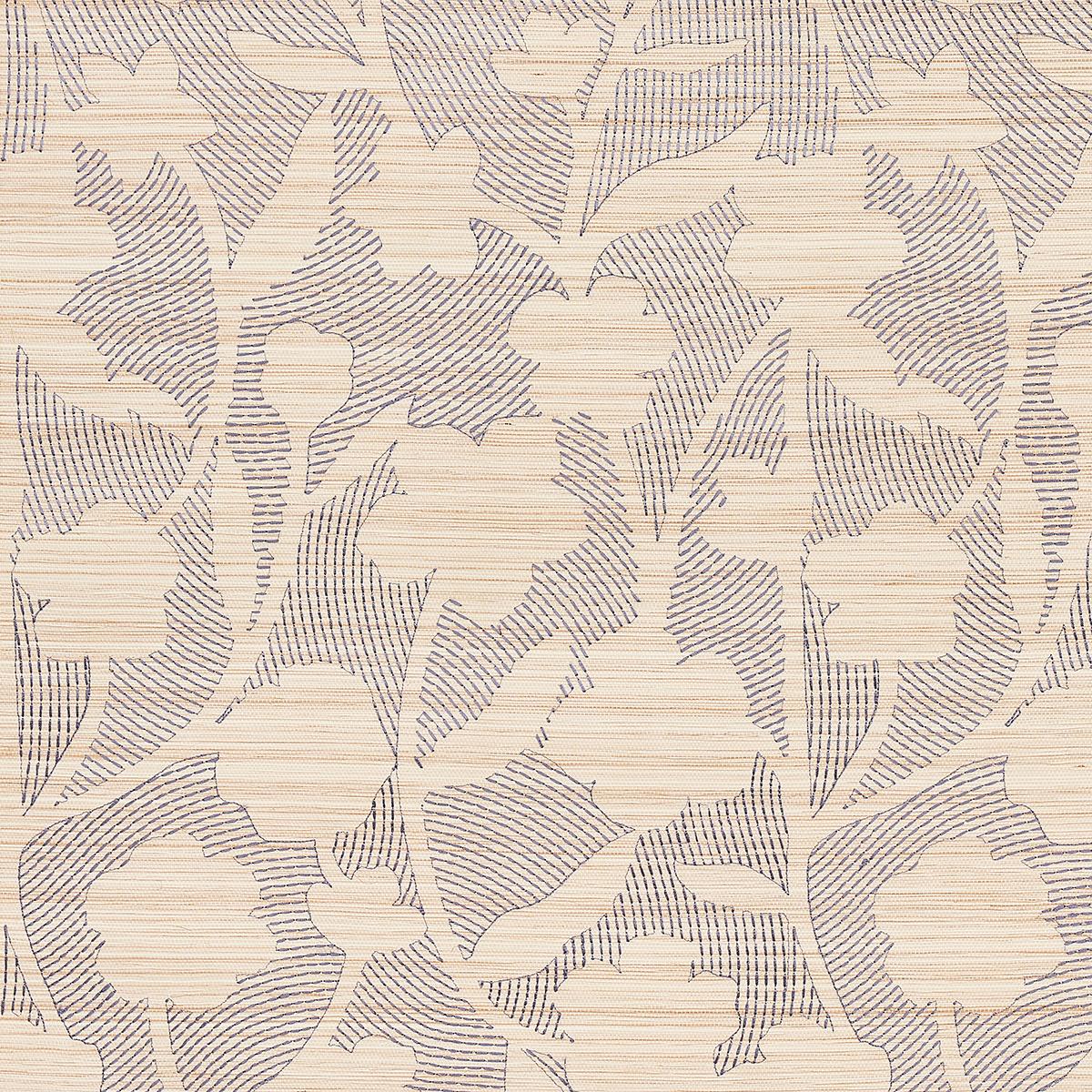 Schumacher Kantha Embroidered Flower Sisal Carbon Wallpaper