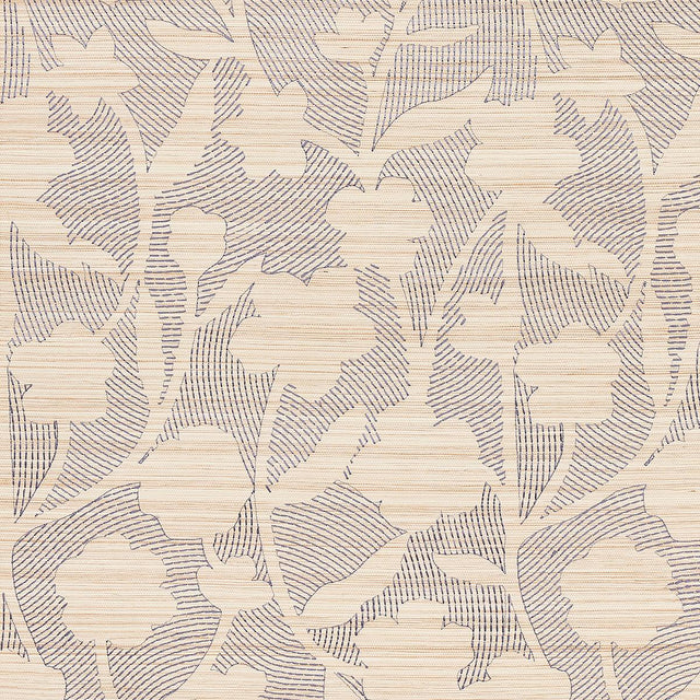 Schumacher Kantha Embroidered Flower Sisal Carbon Wallpaper
