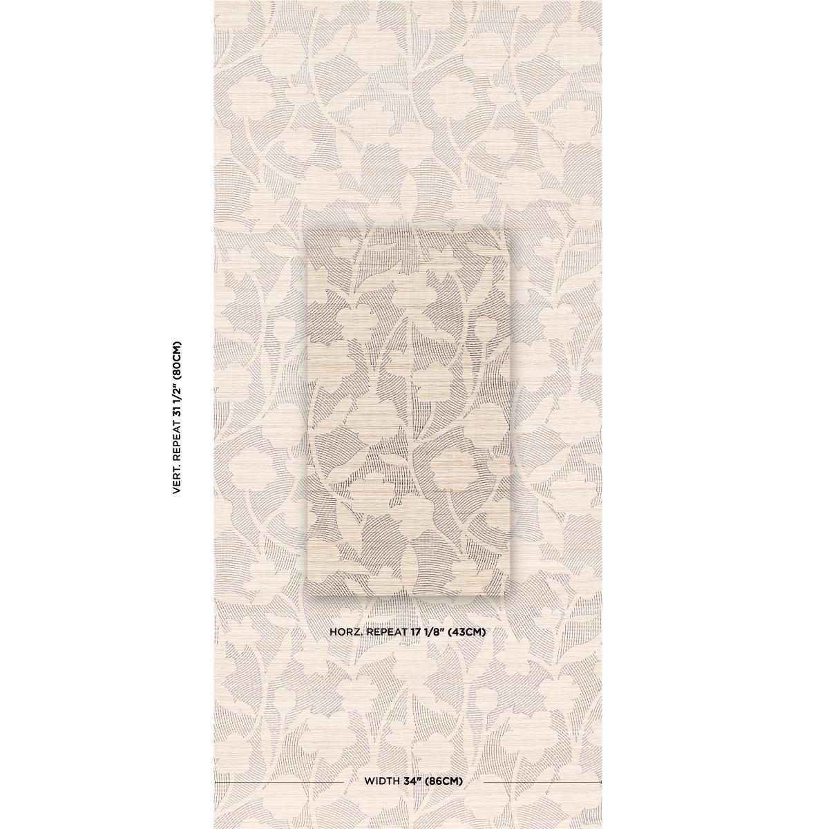 Schumacher Kantha Embroidered Flower Sisal Carbon Wallpaper