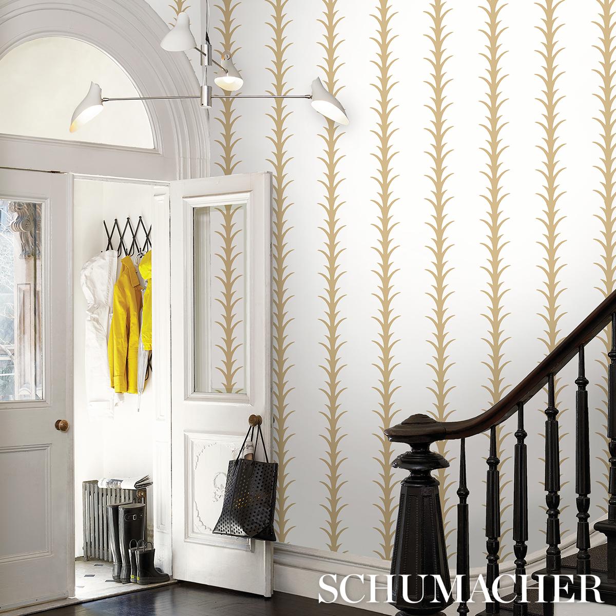 Schumacher Acanthus Stripe Gold On Ivory Wallpaper