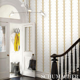 Schumacher Acanthus Stripe Gold On Ivory Wallpaper