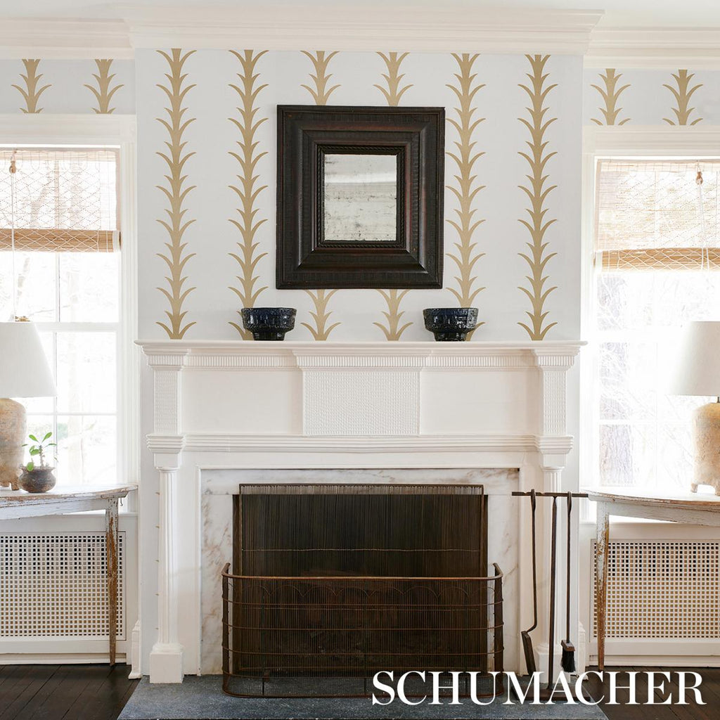 Schumacher Acanthus Stripe Gold On Ivory Wallpaper