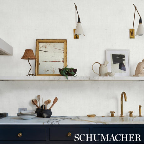Schumacher Linen Bark White Wallpaper