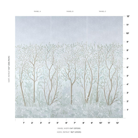 Schumacher Brindille Golden Accented Panel Set Mineral Wallpaper