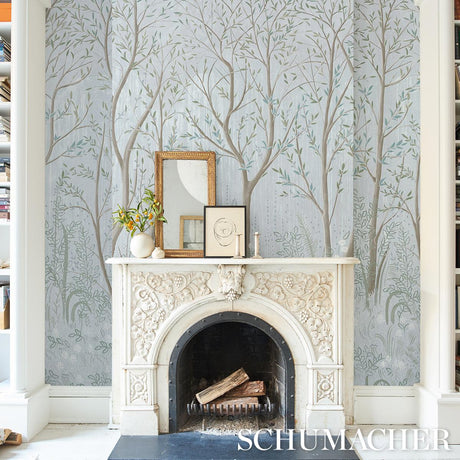 Schumacher Brindille Golden Accented Panel Set Mineral Wallpaper