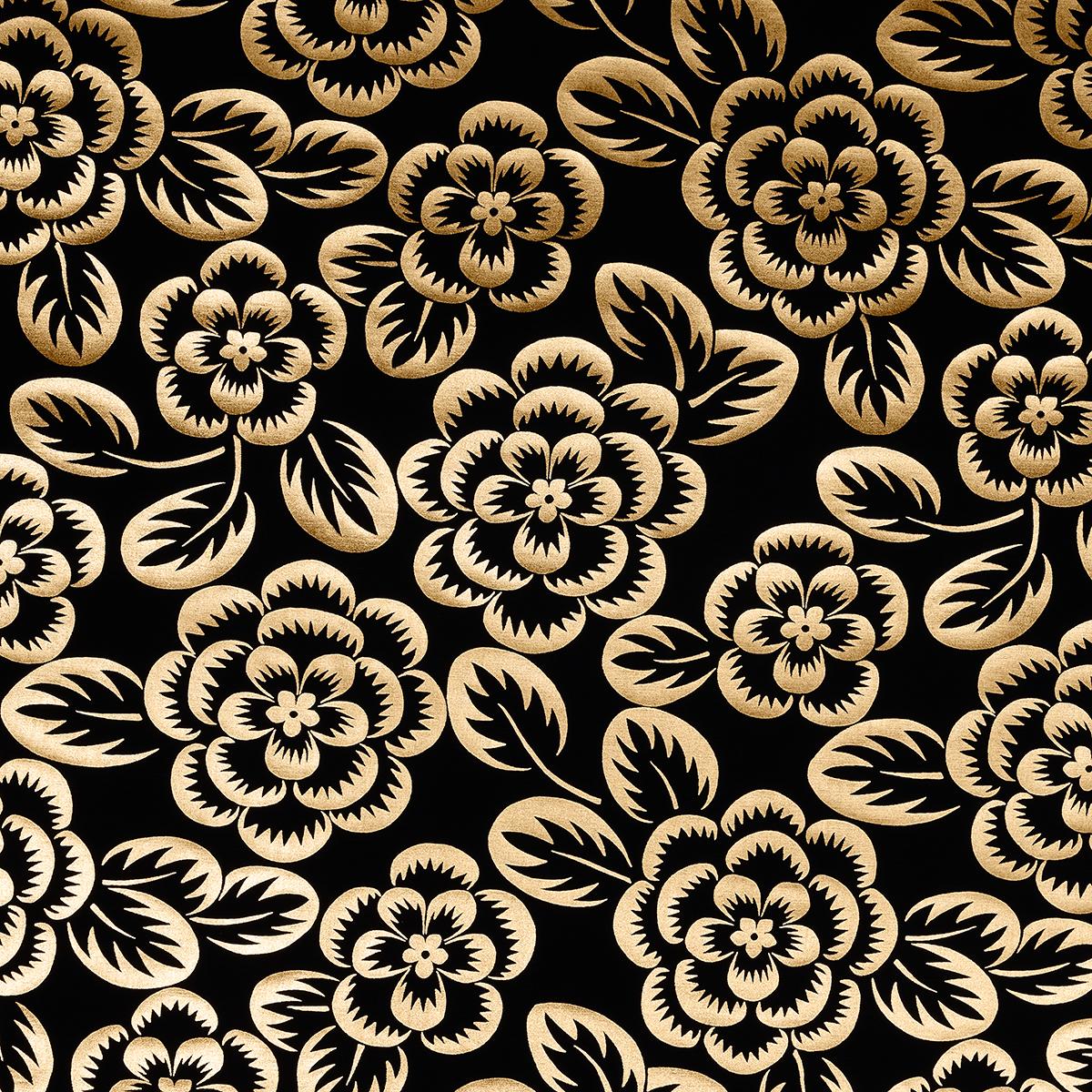 Schumacher Angelica Floral Gold & Noir Fabric