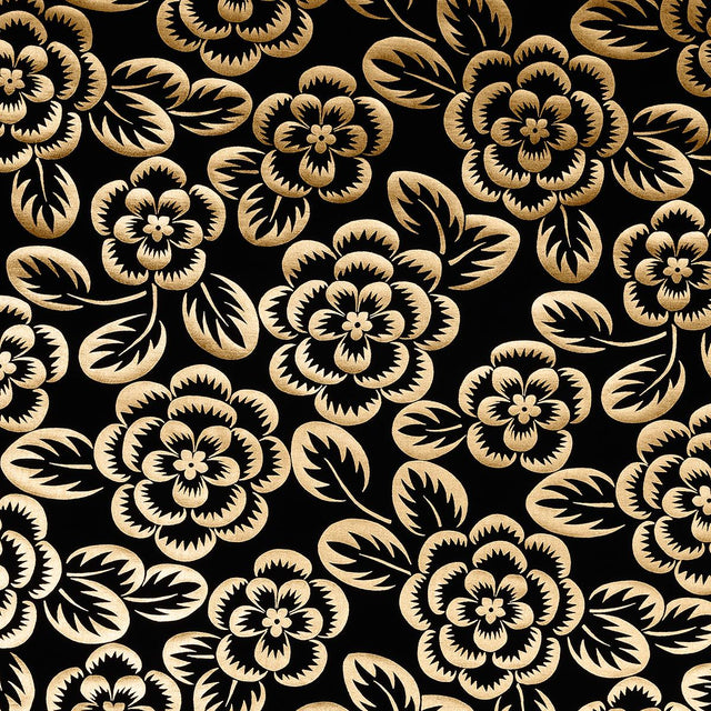 Schumacher Angelica Floral Gold & Noir Fabric