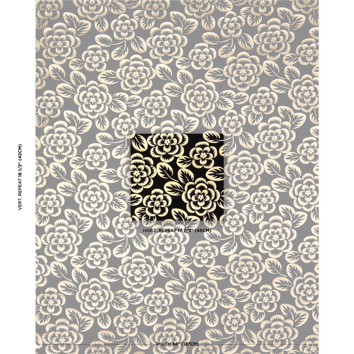 Schumacher Angelica Floral Gold & Noir Fabric