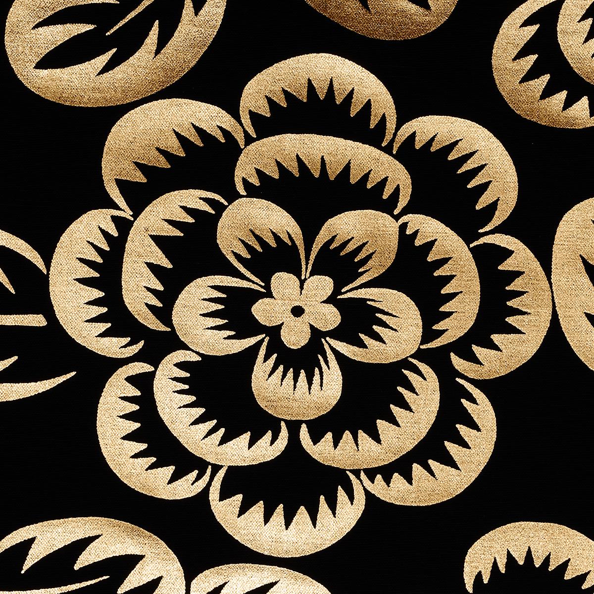 Schumacher Angelica Floral Gold & Noir Fabric
