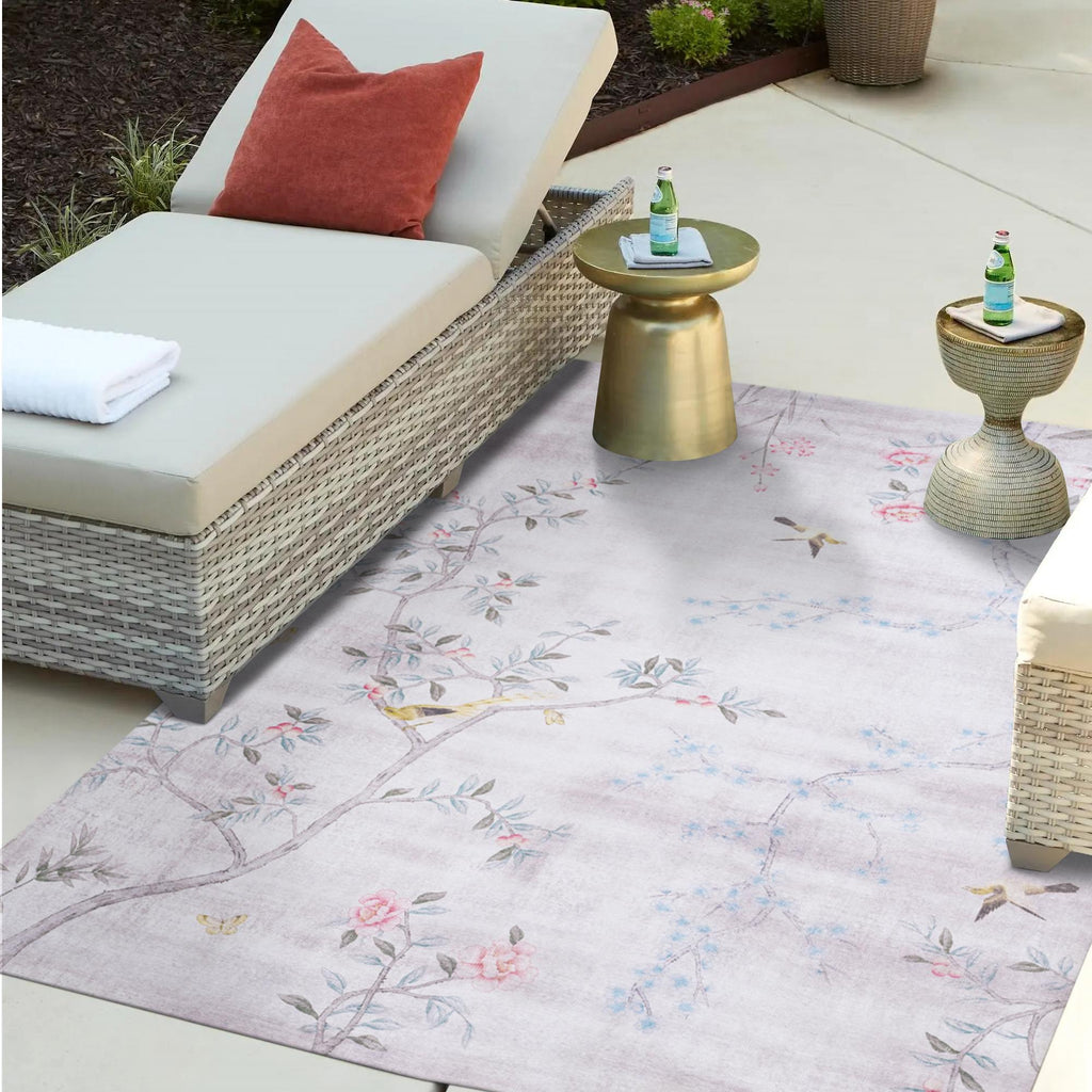 DecoratorsBest Chinoiserie Blossom Sterling Silver 5' x 8' Indoor/Outdoor Area Rug