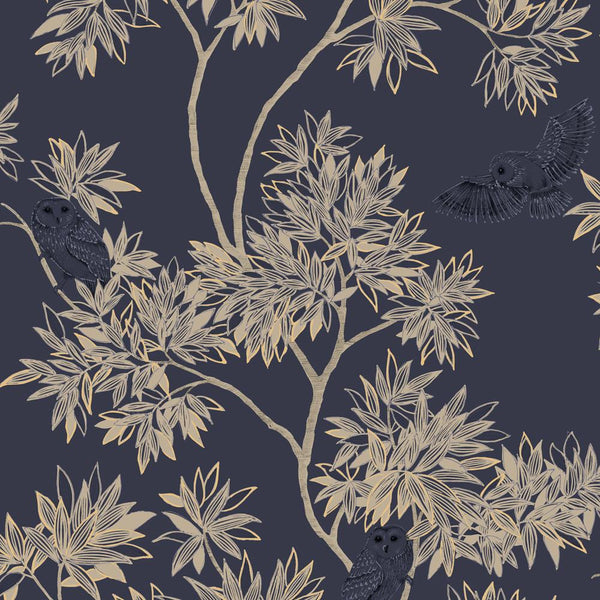 Decoratorsbest Tranquil Leaf Navy Non-Pasted Wallpaper