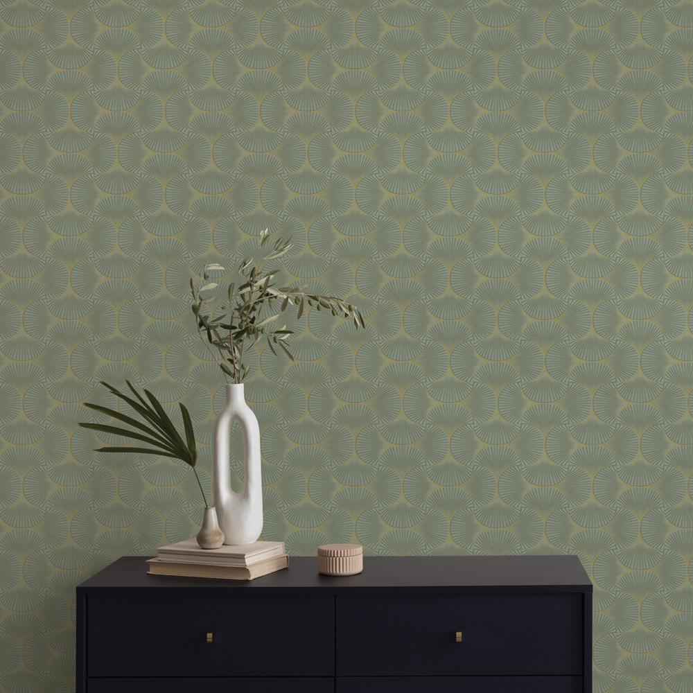 DecoratorsBest Deco Scallop Metallic Green Non-Pasted Wallpaper