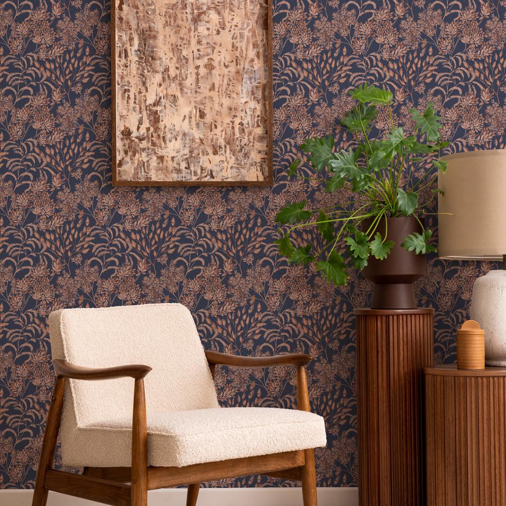 DecoratorsBest Tranquil Leaf Navy Non-Pasted Wallpaper