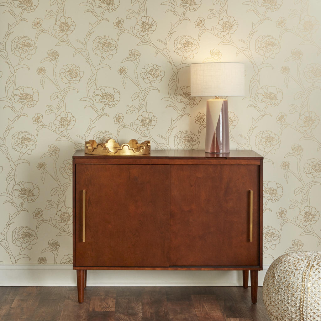 DecoratorsBest Delicate Peony Ivory and Metallic Gold Peel and Stick Wallpaper, 28 sq. ft.