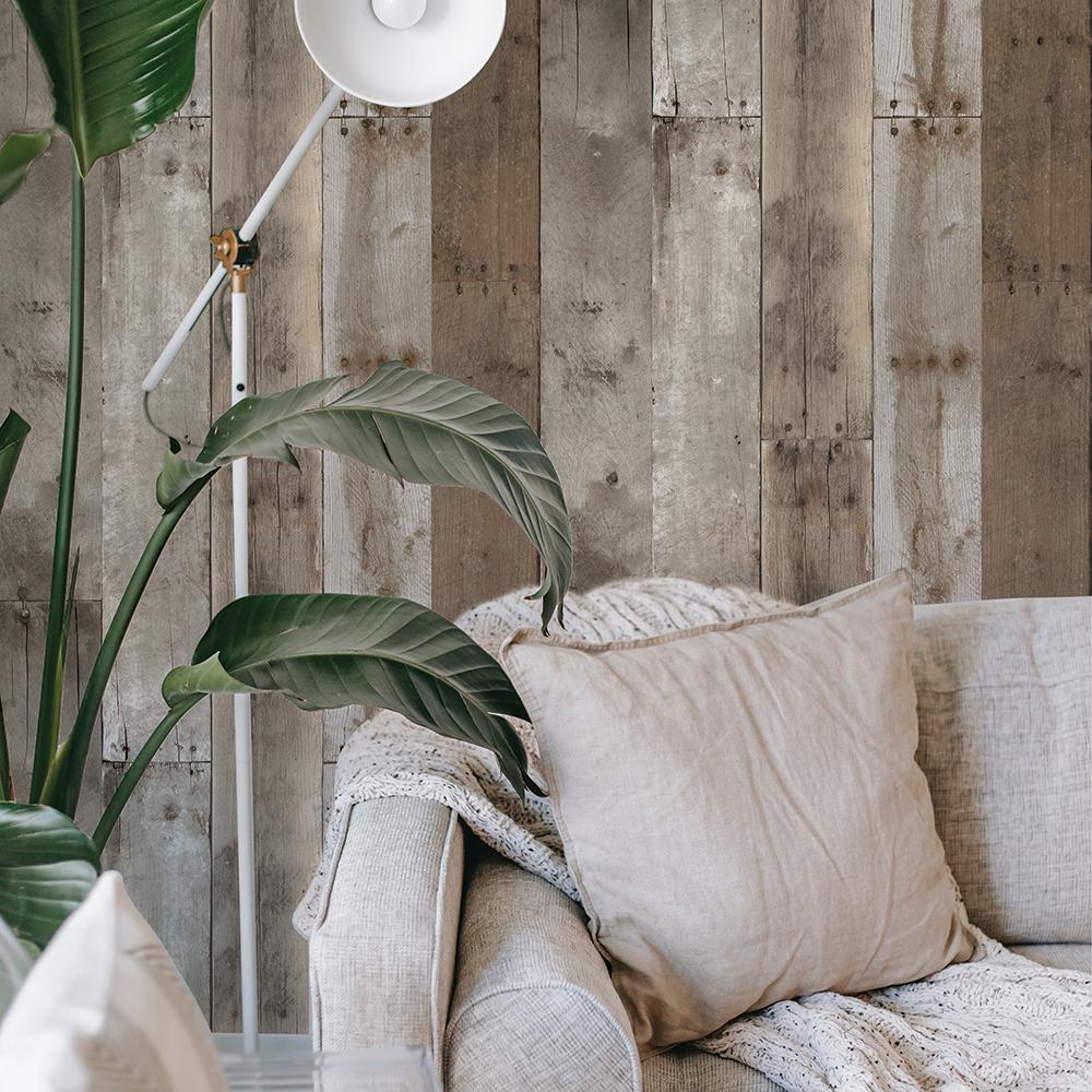DecoratorsBest Reclaimed Wood Brown Peel and Stick Wallpaper, 28 sq. ft.