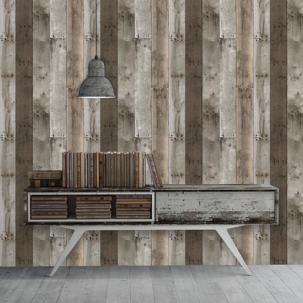 DecoratorsBest Reclaimed Wood Brown Peel and Stick Wallpaper, 28 sq. ft.