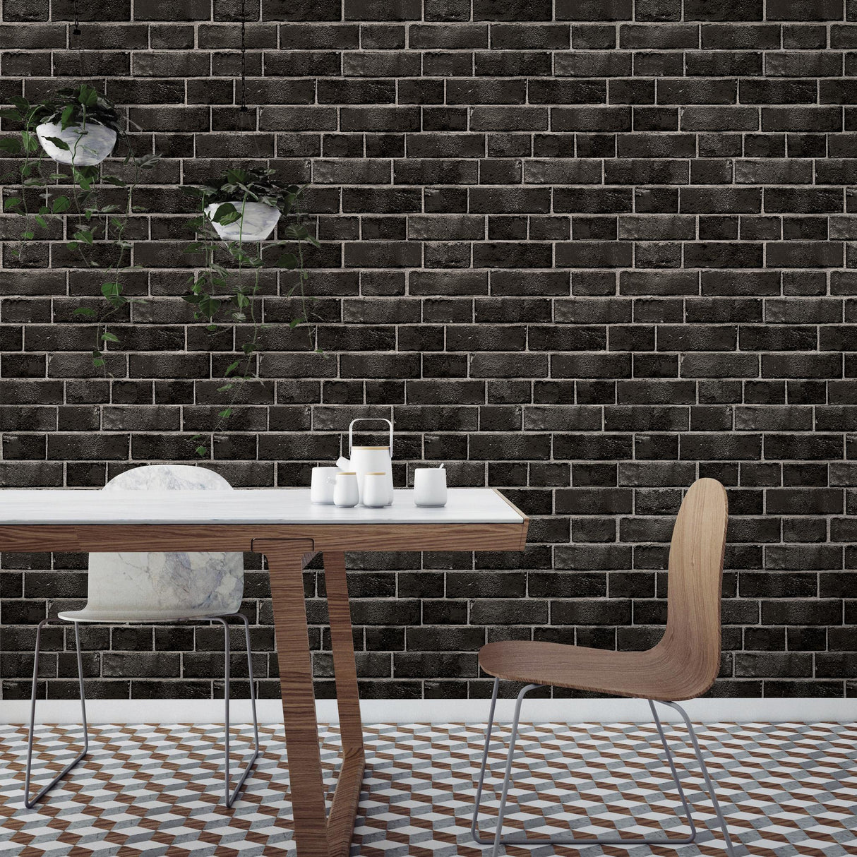 DecoratorsBest Brick Wall Black Peel and Stick Wallpaper, 28 sq. ft.