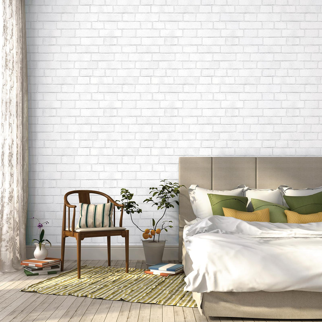 DecoratorsBest Brick Wall Classic White Peel and Stick Wallpaper, 28 sq. ft.