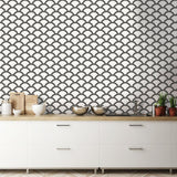 DecoratorsBest Scallops Black Ink and White Peel and Stick Wallpaper, 28 sq. ft.