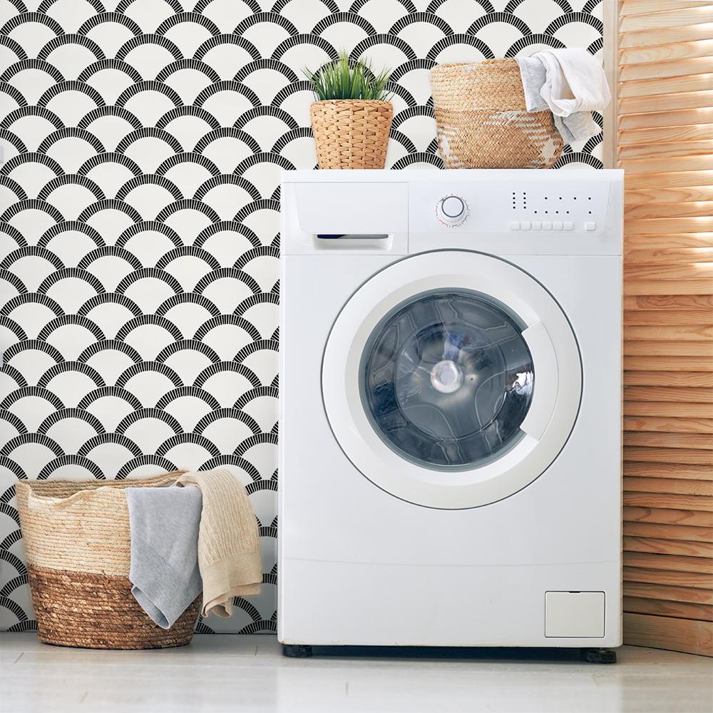 DecoratorsBest Scallops Black Ink and White Peel and Stick Wallpaper, 28 sq. ft.