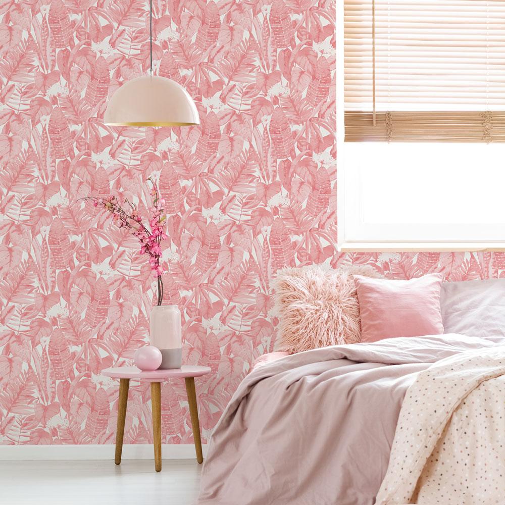 DecoratorsBest Paradise Palm Tropical Pink Peel and Stick Wallpaper, 28 sq. ft.