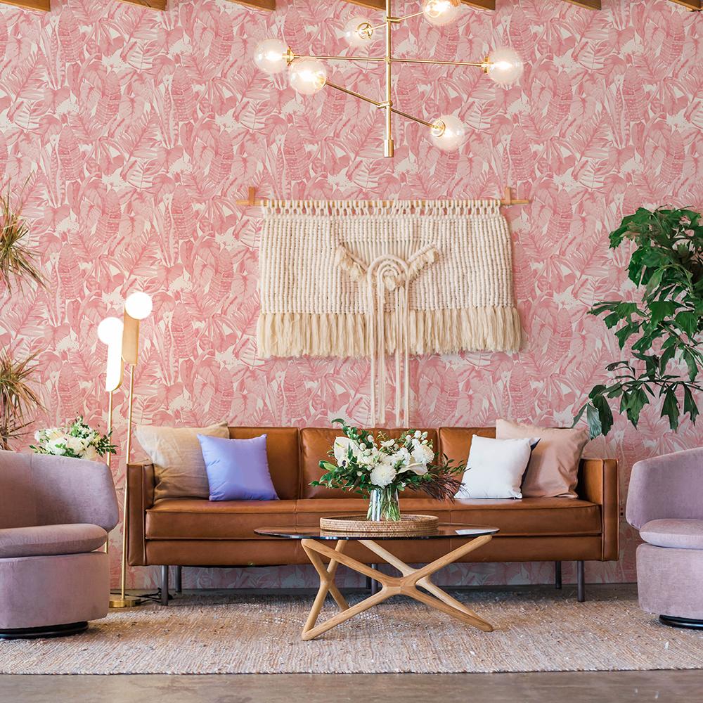 DecoratorsBest Paradise Palm Tropical Pink Peel and Stick Wallpaper, 28 sq. ft.