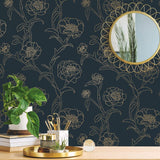 DecoratorsBest Delicate Peony Blue and Gold Peel and Stick Wallpaper, 28 sq. ft.