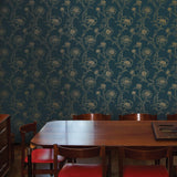 DecoratorsBest Delicate Peony Blue and Gold Peel and Stick Wallpaper, 28 sq. ft.