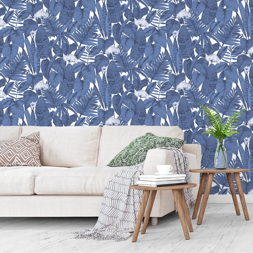 DecoratorsBest Paradise Palm Calming Blue Peel and Stick Wallpaper, 28 sq. ft.