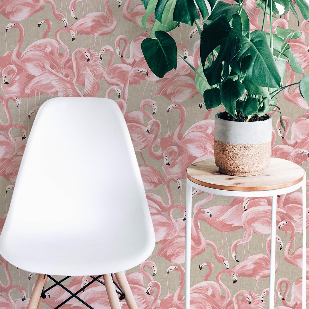 DecoratorsBest Flamingo Fantasy Light Pink Peel and Stick Wallpaper, 28 sq. ft.