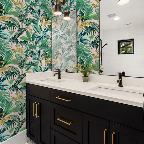 DecoratorsBest Sunset Palms Pink and Green Peel and Stick Wallpaper, 28 sq. ft.