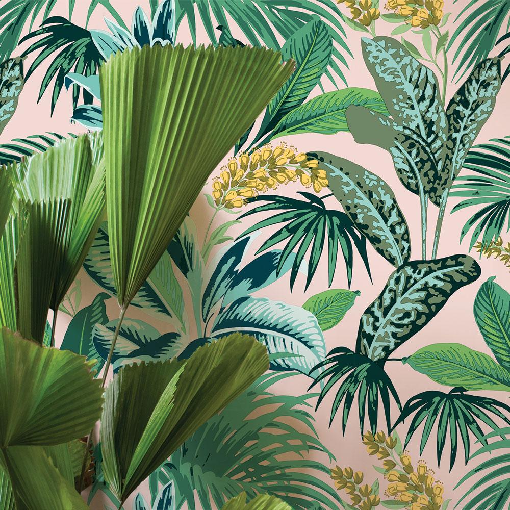 DecoratorsBest Sunset Palms Pink and Green Peel and Stick Wallpaper, 28 sq. ft.